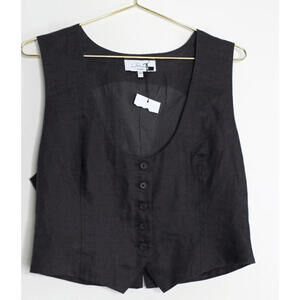 NWT L'Academie Charcoal Linen Button Down Womens Vest - Large